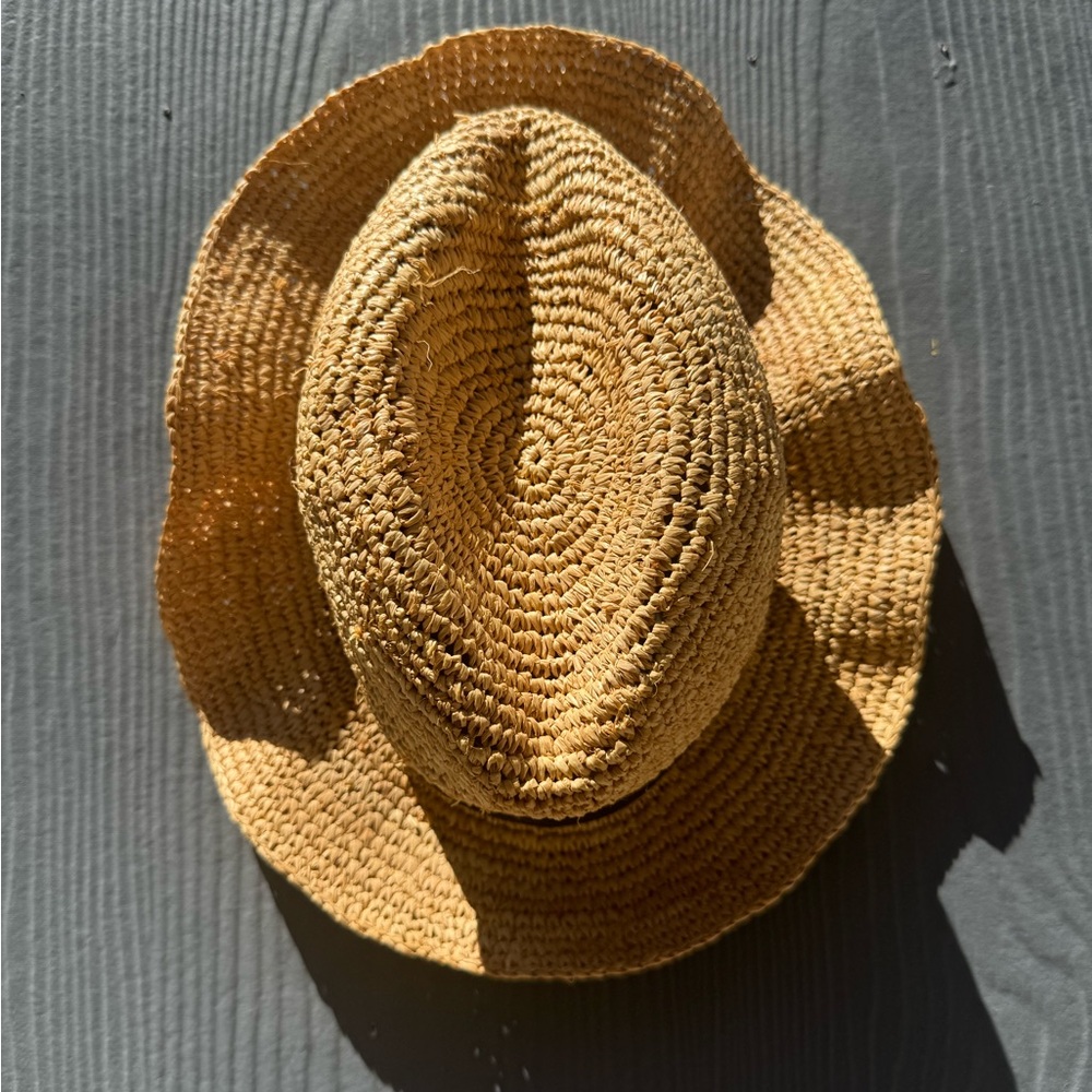 J Crew Packable Straw Raffia Hat with Black Ribbon Size M/L - Picture 4 of 9